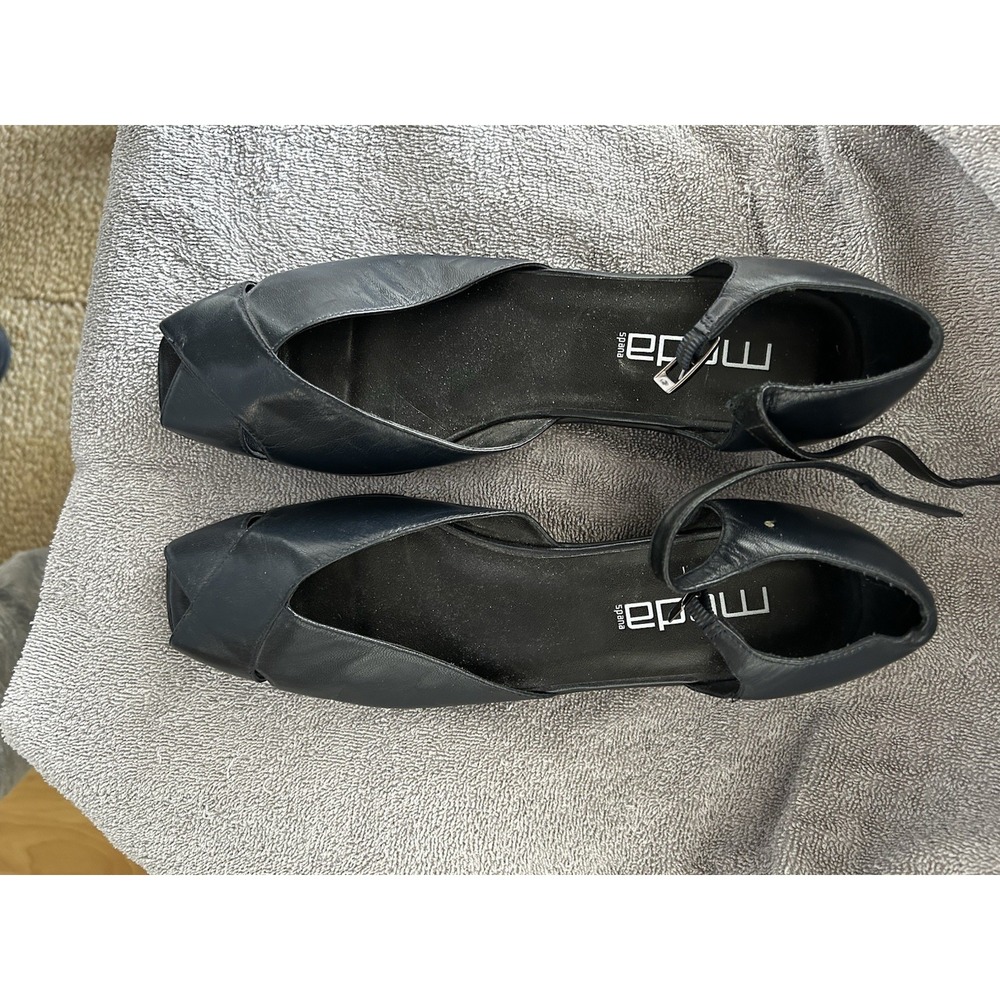 Moda Navy Ankle Strap Heels Women's Size 91/2 Peep Toe Dress Shoes Faux Leather